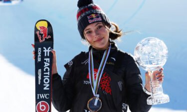 Eileen Gu after placing first in the Women's Freeski Halfpipe competition at the Toyota U.S. Grand Prix on January 8