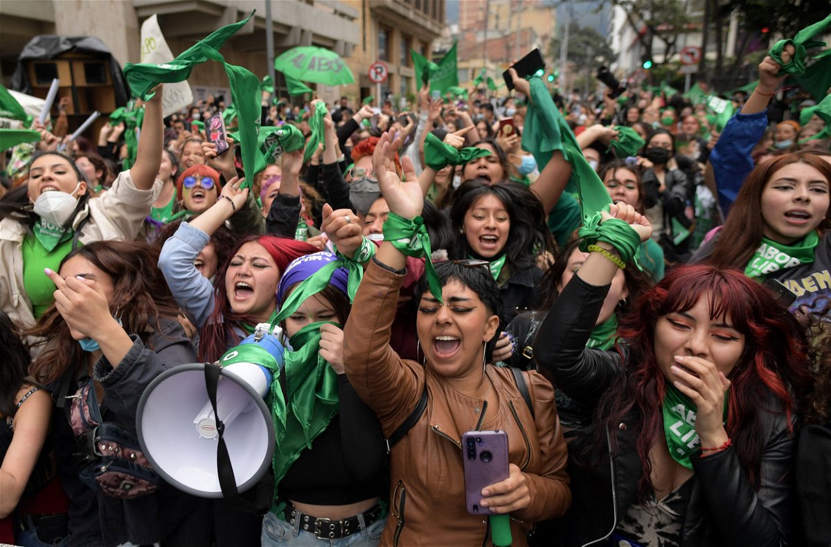 <i>Raul Arboleda/AFP/Getty Images</i><br/>Abortion rights activists in Bogota