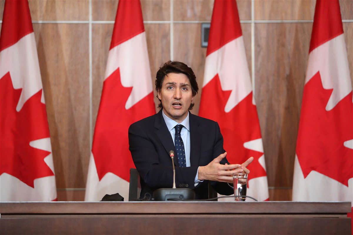 <i>David Kawai/Bloomberg/Getty Images</i><br/>Canadian Prime Minister Justin Trudeau speaks at a news conference in Ottawa on Wednesday.