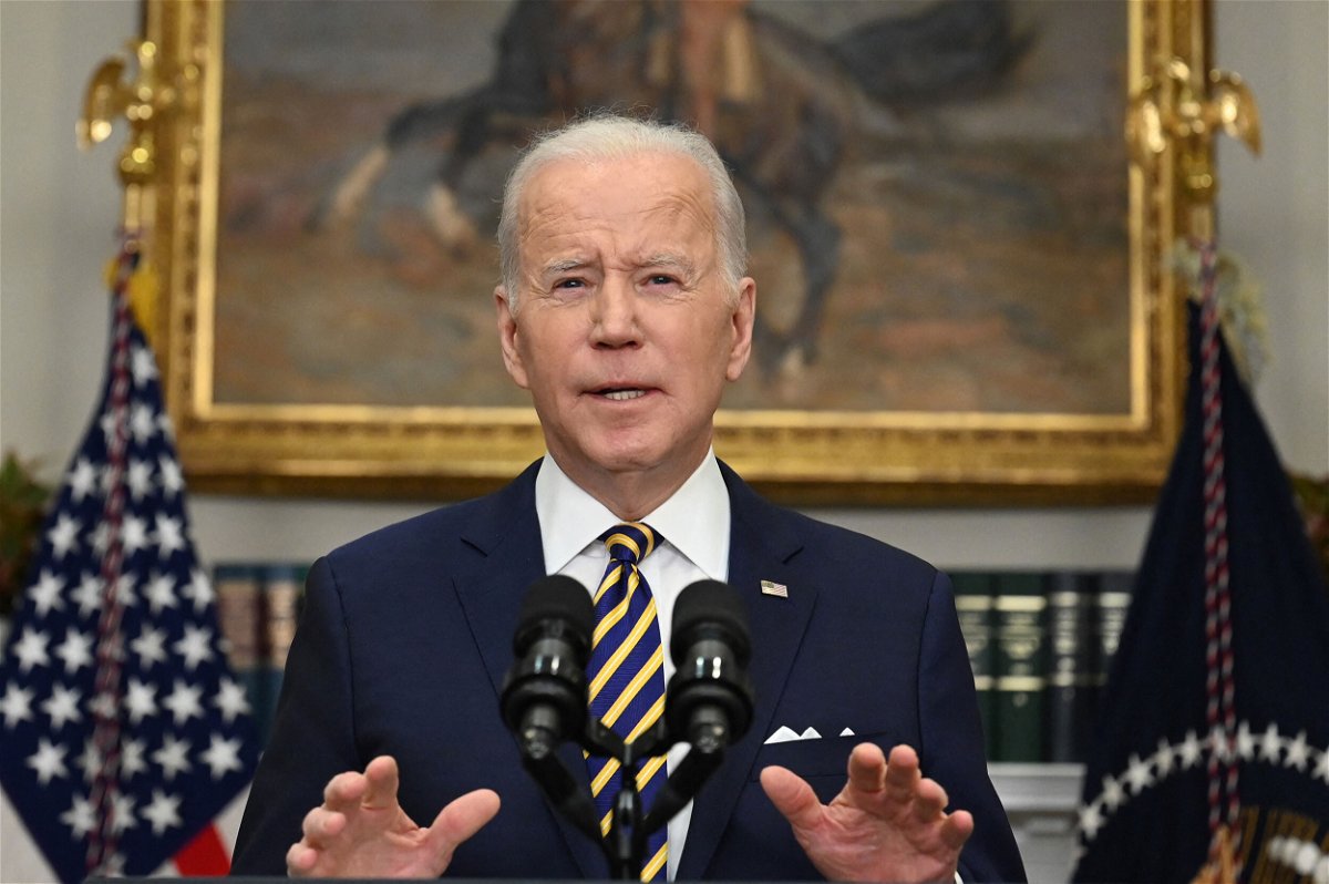 <i>Jim Watson/AFP/Getty Images</i><br/>US President Joe Biden announces a ban on US imports of Russian oil and gas