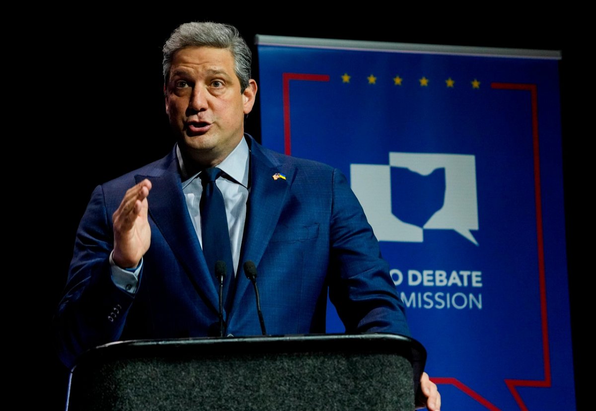 <i>Joshua A. Bickel/The Columbus Dispatch/AP</i><br/>US Rep. Tim Ryan delivers his opening statement during Ohio's US Senate Democratic primary debate on March 28