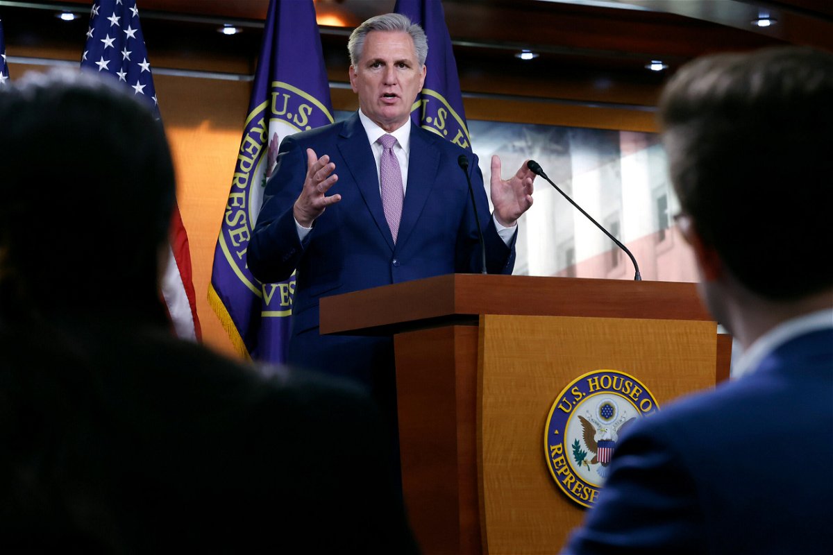 <i>Chip Somodevilla/Getty Images</i><br/>House Minority Leader Kevin McCarthy talks to reporters in Washington