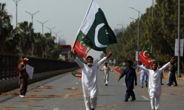Supporters of Prime Minister Imran Khan chant slogans during a protest in Islamabad