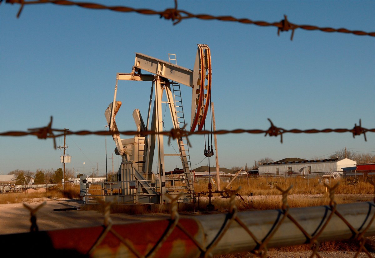 <i>Joe Raedle/Getty Images</i><br/>An oil pumpjack works in the Permian Basin oil field on March 13 in Odessa