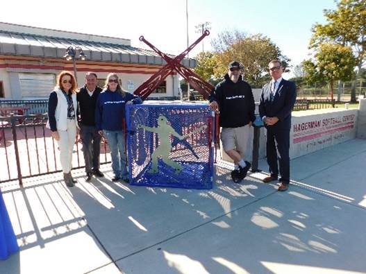 Shown in picture: Kristine Jacobs, Utilities Outreach Specialist; Dennis Smitherman, Recreation Services Manager; Tammy and Jeremy Mogavero, Central Coast Plasma and Fabrication; and Shad Springer, Director of Utilities