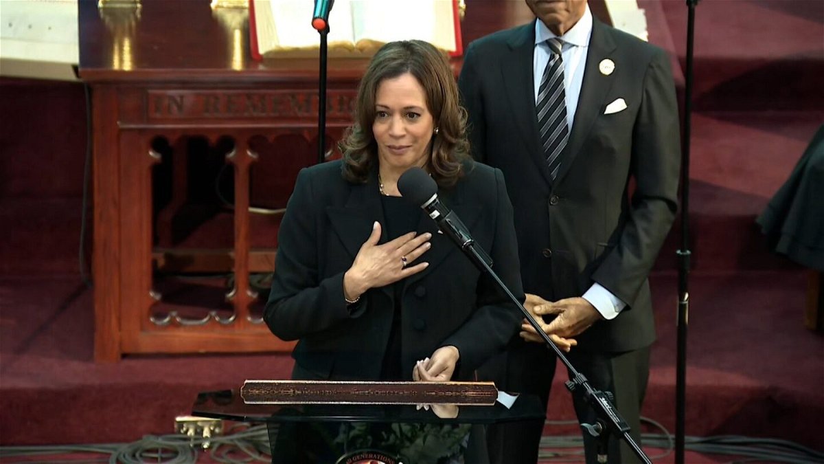 <i>POOL</i><br/>Vice President Kamala Harris speaks at the funeral service for Ruth Whitfield in Buffalo