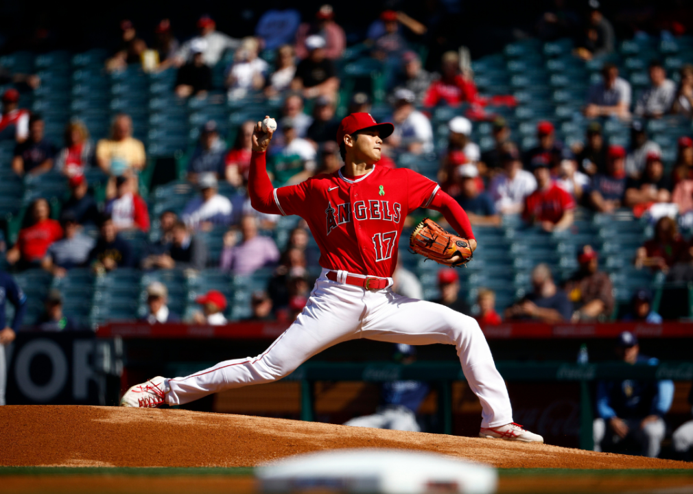 Los Angeles Angels two-way player Shohei Ohtani poses for a photo