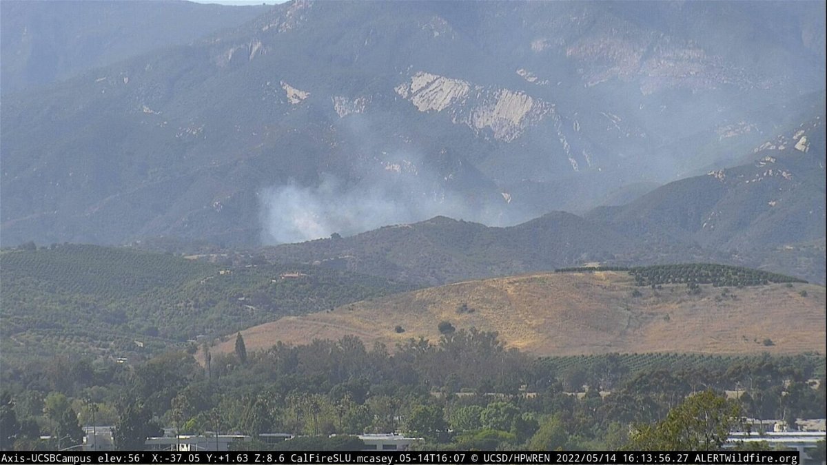 A snapshot of UC Santa Barbara's live camera feed pointing towards Goleta vegetation fire on 5/14/22 around 4:15 p.m.