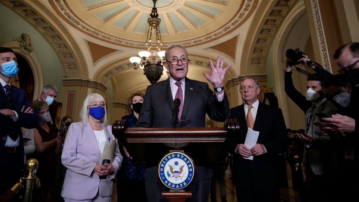 <i>Drew Angerer/Getty Images</i><br/>Senate Majority Leader Chuck Schumer will hold a key vote on the bill to preserve the right to abortion with Roe v. Wade in jeopardy.