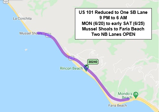 Highway 101 to be reduced to one southbound lane overnight in Ventura County