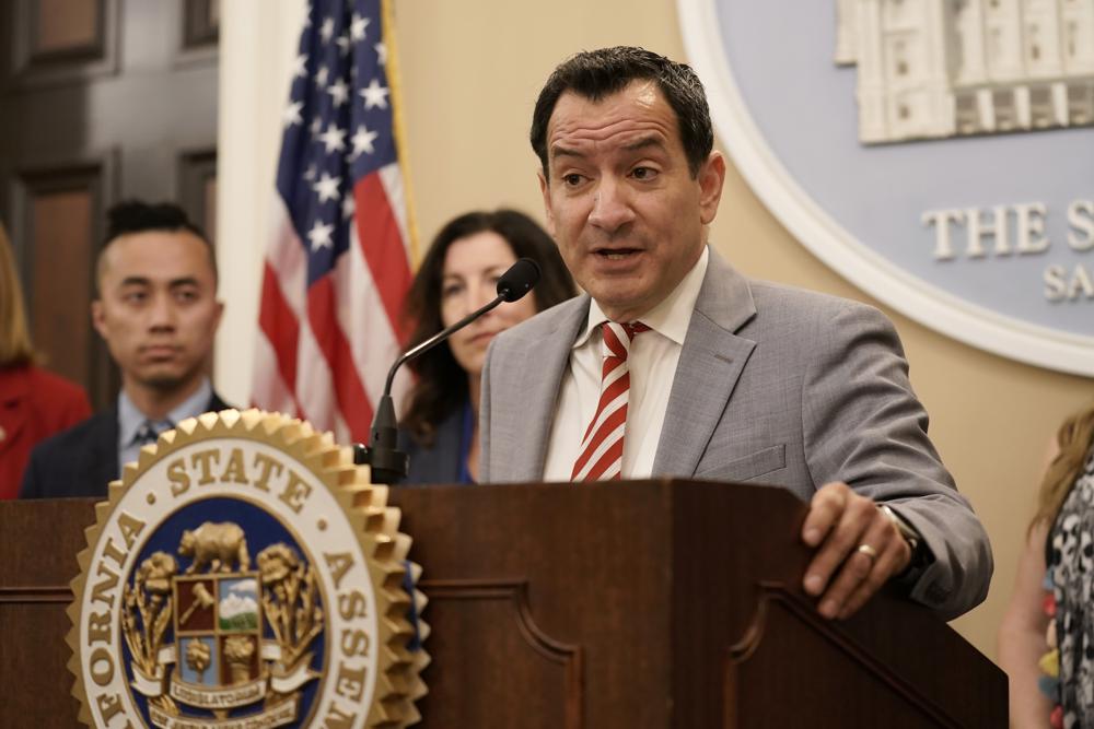 California Assembly Speaker Anthony Rendon announces the creation of a Legislative committee to look into the state's high gas prices during a news conference in Sacramento, Calif., on Monday, June 20, 2022.