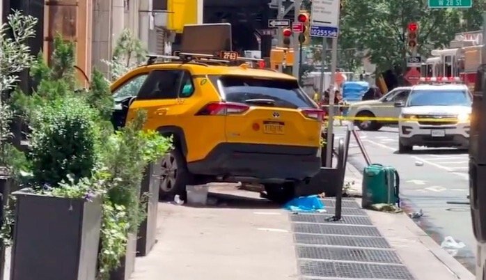 A New York taxi cab jumped the curb and struck several people in central Manhattan on June 20