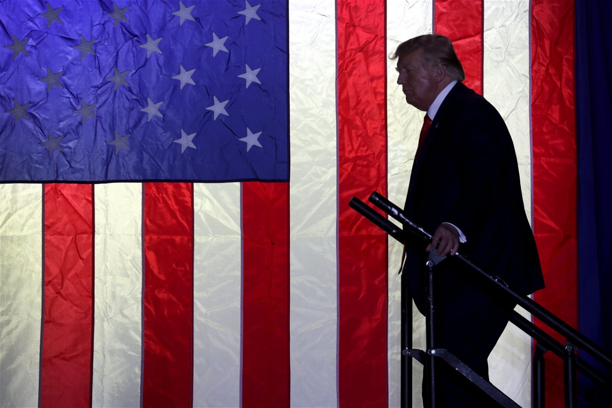 <i>Scott Olson/Getty Images</i><br/>Former President Donald Trump arrives at a rally on April 2