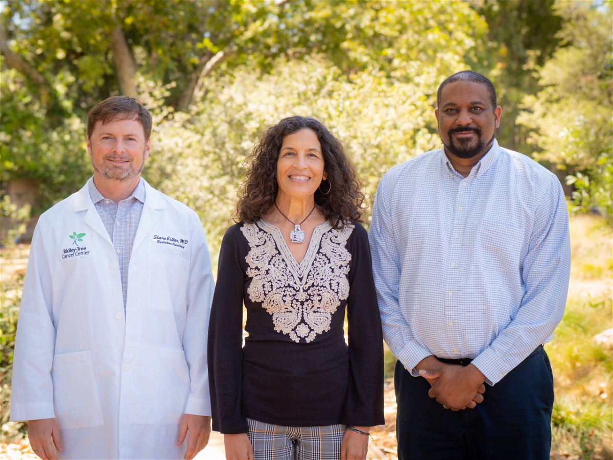Shane Cotter, MD, PhD, Ridley-Tree Cancer Center Radiation Oncologist, Heidi Heitkamp, PhD, Ridley-Tree Cancer Center Clinical Research Department Manager, Clarence Thompson, Director, Radiation Oncology, Ridley-Tree Cancer Center