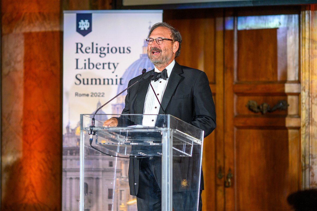 Supreme Court Associate Justice Samuel Alito speaks at the 2022 Religious Liberty Summit in Rome. on July 21. Alito mocked foreign critics of repealing Roe v. Wade during his speech in Rome.