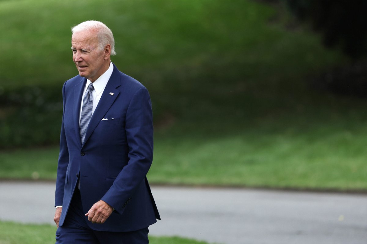 President Joe Biden walks on the South Lawn prior to his departure from the White House on July 8
