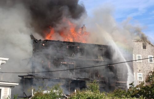 Massachusetts firefighters were battling a large blaze that was first reported at a hotel on Nantucket Island.