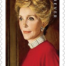Portrait of Nancy Reagan on stamp