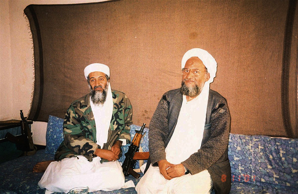 Osama bin Laden sits with Ayman al-Zawahiri on November 10