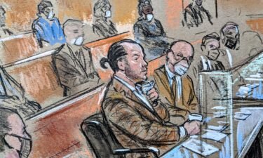 This sketch shows Guy Reffitt appearing in federal court in February.