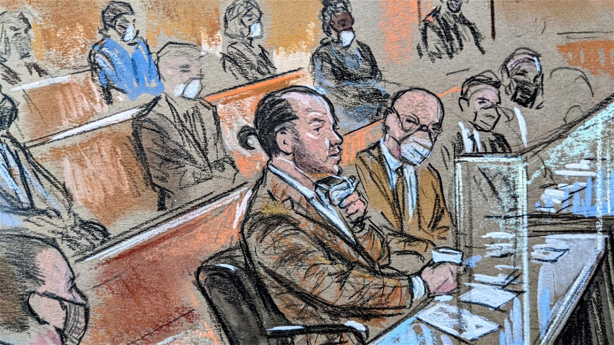 This sketch shows Guy Reffitt appearing in federal court in February.