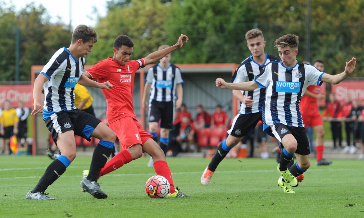 <i>Nick Taylor/Liverpool FC/Getty Images</i><br/>Alexander-Arnold has a shot on goal during the Liverpool vs. Newcastle United U18 Premier League game in September 2015.