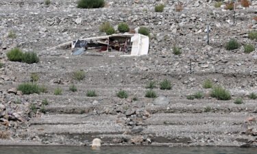 A formerly sunken boat on Saddle Island in Lake Mead.