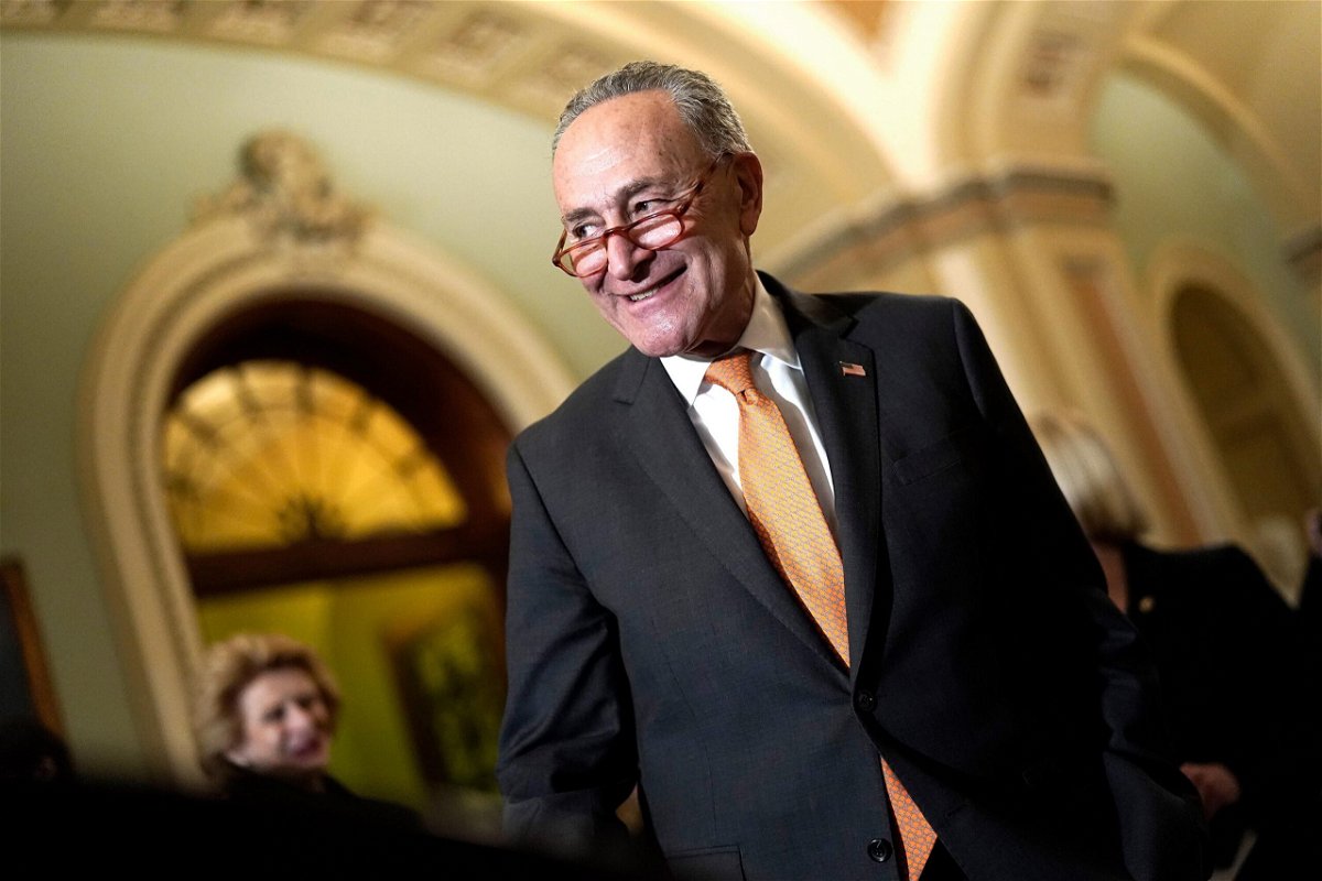 Senate Majority Leader Chuck Schumer on August 4 announced that the Senate will reconvene on August 6 and plan to take the first procedural vote to proceed to the Democrats' climate and health care bill. Schumer is pictured in Washington