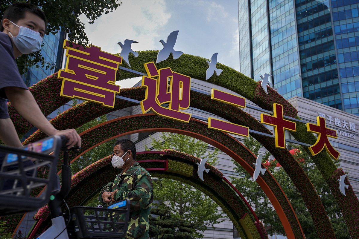 <i>Andy Wong/AP</i><br/>Signage in Beijing welcomes delegates to the 20th Communist Party Congress ahead of its October 16 start date.