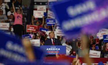 Former President Donald Trump speaks at a Save America Rally to support Republican candidates running for state and federal offices in the state at the Covelli Centre on September 17 in Youngstown