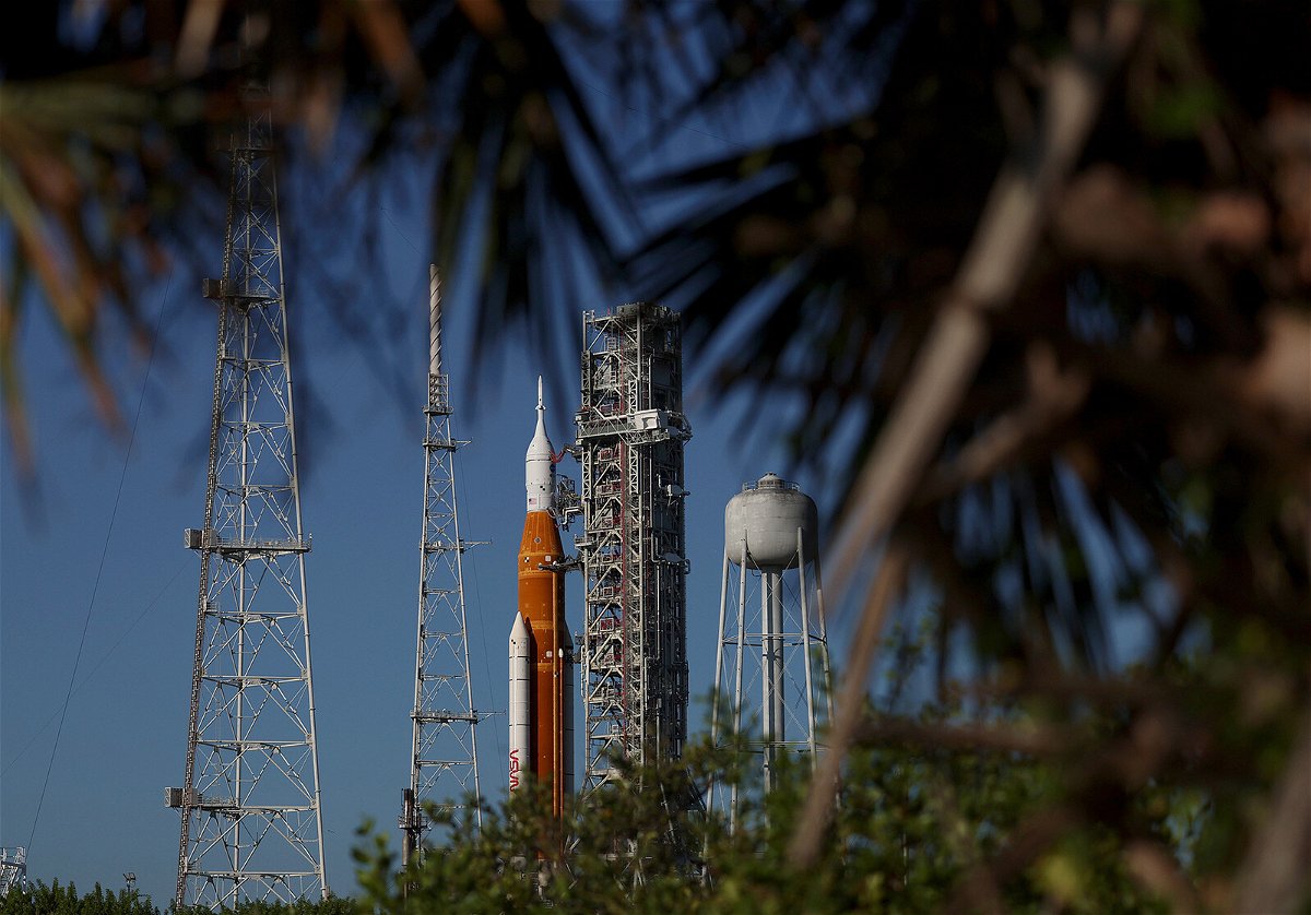 <i>Joe Raedle/Getty Images</i><br/>The rollback of the moon rocket to the Vehicle Assembly Building at Kennedy Space Center in Florida may delay the next Artemis I launch attempt for at least a few weeks. NASA's Artemis I rocket is pictured here at Cape Canaveral on September 6.