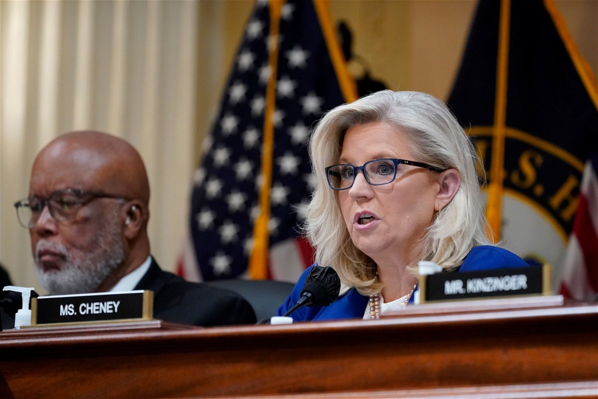 <i>J. Scott Applewhite/AP</i><br/>Rep. Liz Cheney of Wyoming speaks as the House select committee investigating the January 6 attack on the US Capitol