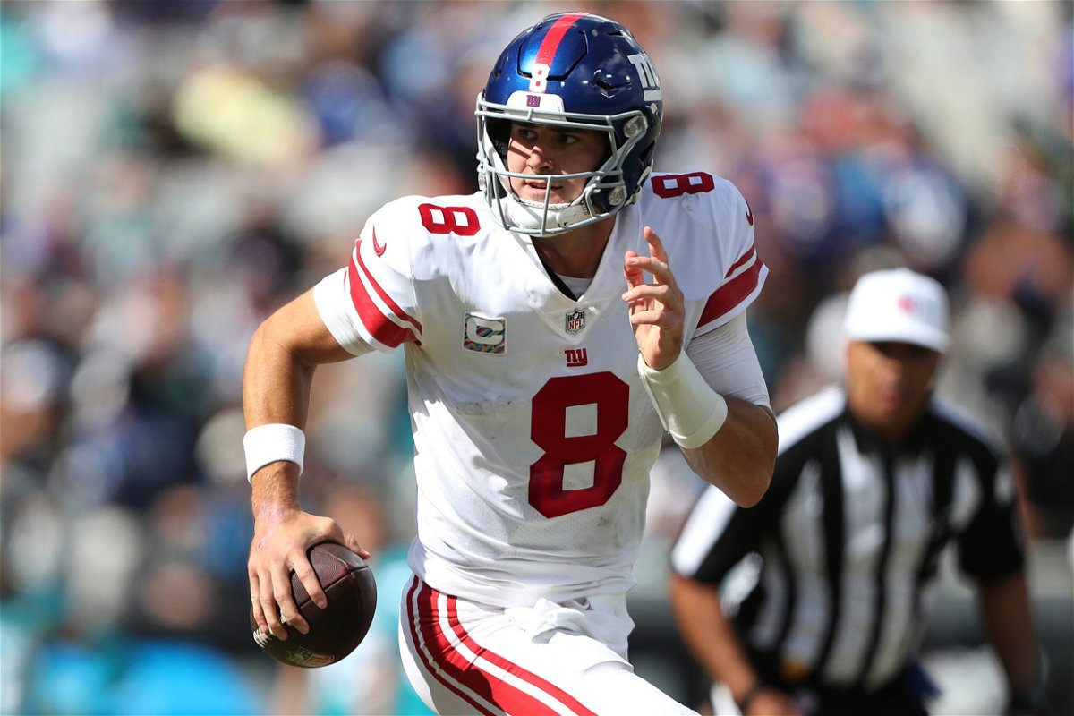 <i>Courtney Culbreath/Getty Images</i><br/>Giants quarterback Daniel Jones was crowned NFC player of the week last week.