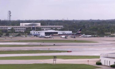 Former President Trump's Boeing 757 plane is seen in West Palm Beach