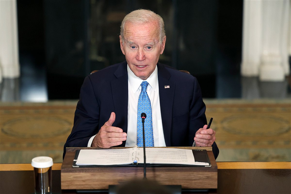 <i>Kevin Dietsch/Getty Images</i><br/>President Joe Biden speaks at a meeting of the White House Competition Council at the White House on September 26 in Washington