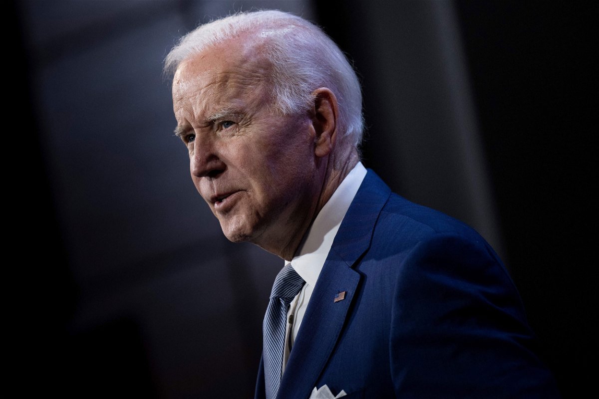 <i>Brendan Smialowski/AFP/Getty Images</i><br/>President Joe Biden delivers remarks during a Democratic National Committee (DNC) event at the Howard Theatre in Washington