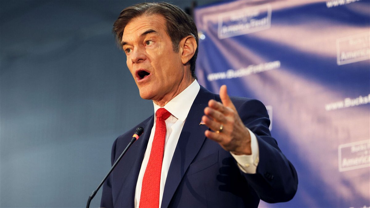 <i>Michael M. Santiago/Getty Images</i><br/>Pennsylvania Republican Senate nominee Mehmet Oz speaks during a GOP leadership forum at Newtown Athletic Club on May 11. Oz's medical research record is coming under new scrutiny.