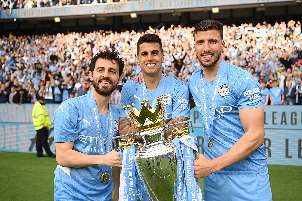 <i>Michael Regan/Getty Images</i><br/>Dias (right) has won two Premier League trophies with Manchester City.