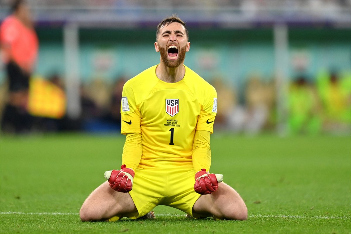 <i>Dan Mullan/Getty Images Europe/Getty Images</i><br/>The US Men's National Team (USMNT) advanced to the World Cup knockout stage after its victory over Iran on November 29. USA goalkeeper Matt Turner is seen here celebrating Christian Pulisic's winning goal.