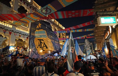 Argentina fans enjoy the atmosphere at the Souq Waqif in Doha.