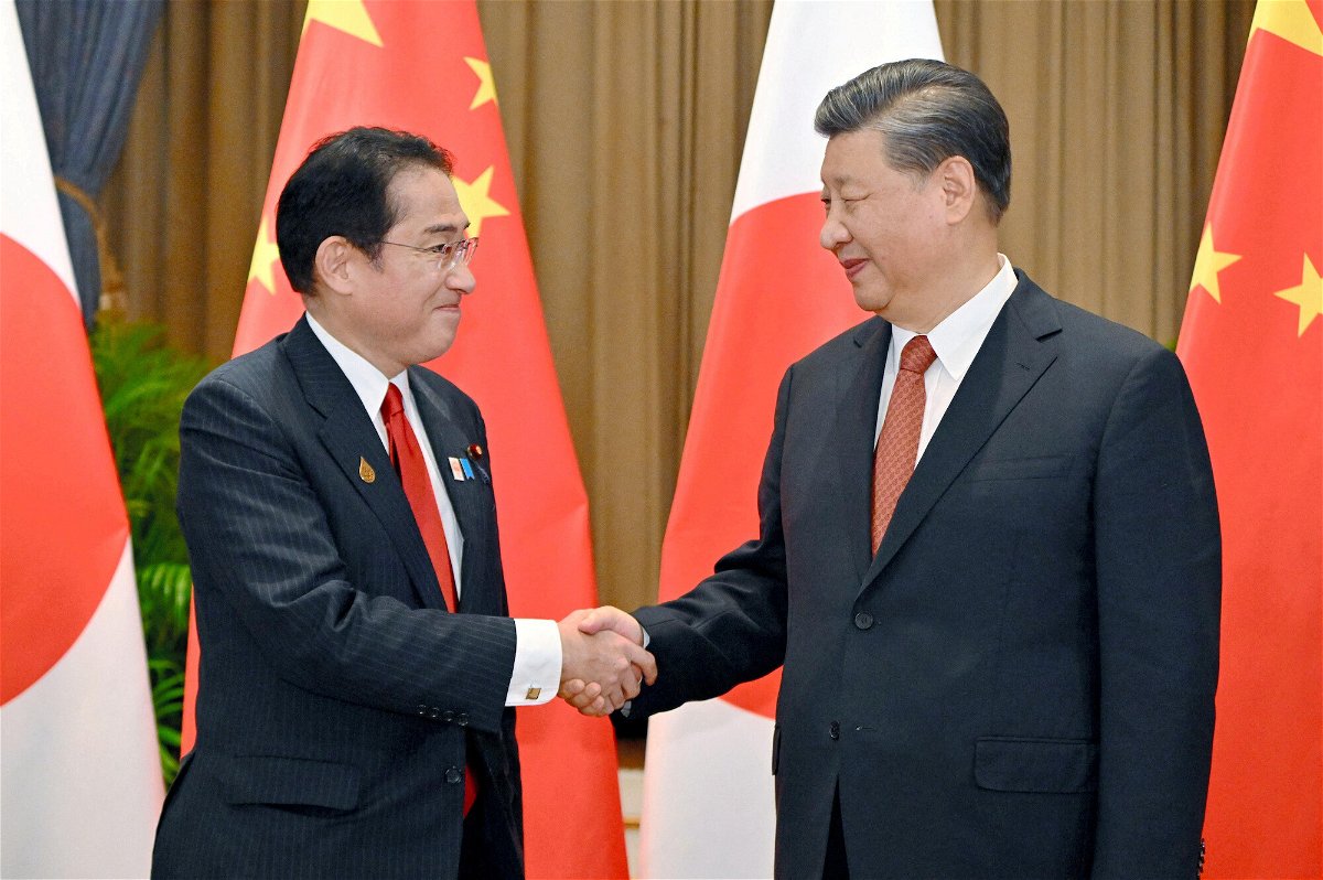 <i>Kyodo/Reuters</i><br/>Japanese Prime Minister Fumio Kishida meets Chinese leader Xi Jinping on the sidelines of the Asia-Pacific Economic Cooperation (APEC) summit in Bangkok on November 17.