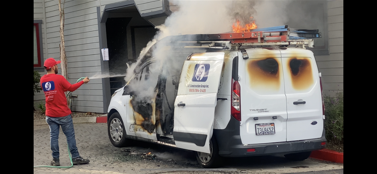 A work van erupted in flames Tuesday morning near a Santa Barbara condo.