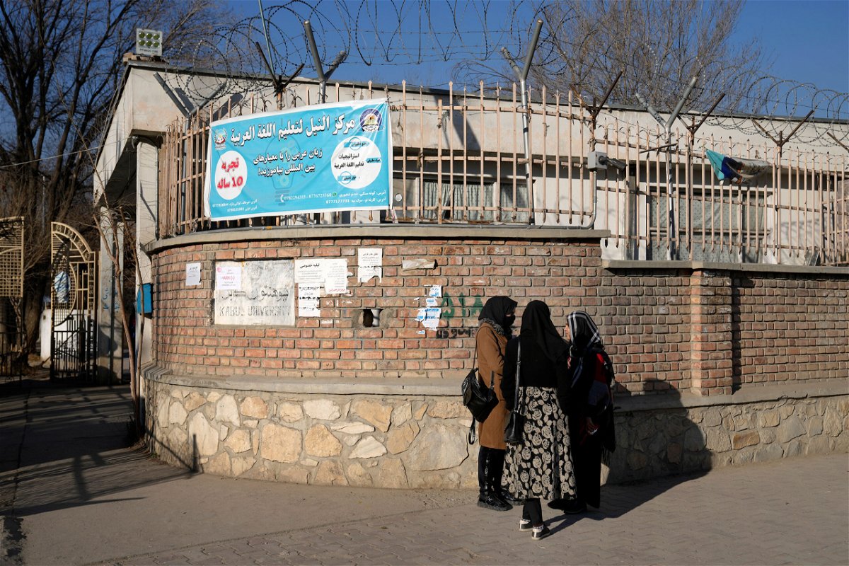<i>Ebrahim Noroozi/AP</i><br/>Afghan women students stand outside the Kabul University in Kabul