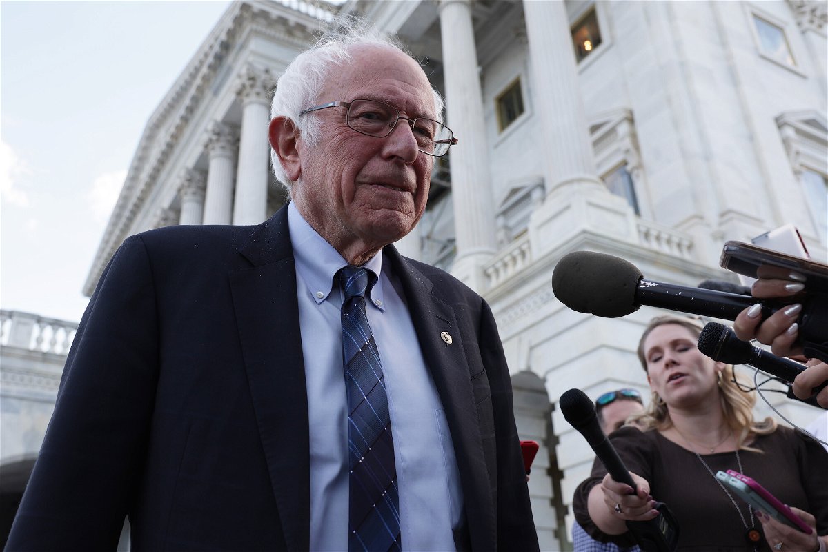 <i>Alex Wong/Getty Images</i><br/>Sen. Bernie Sanders of Vermont said Sunday that “political aspirations” drove Sen. Kyrsten Sinema’s exit from the Democratic Party.