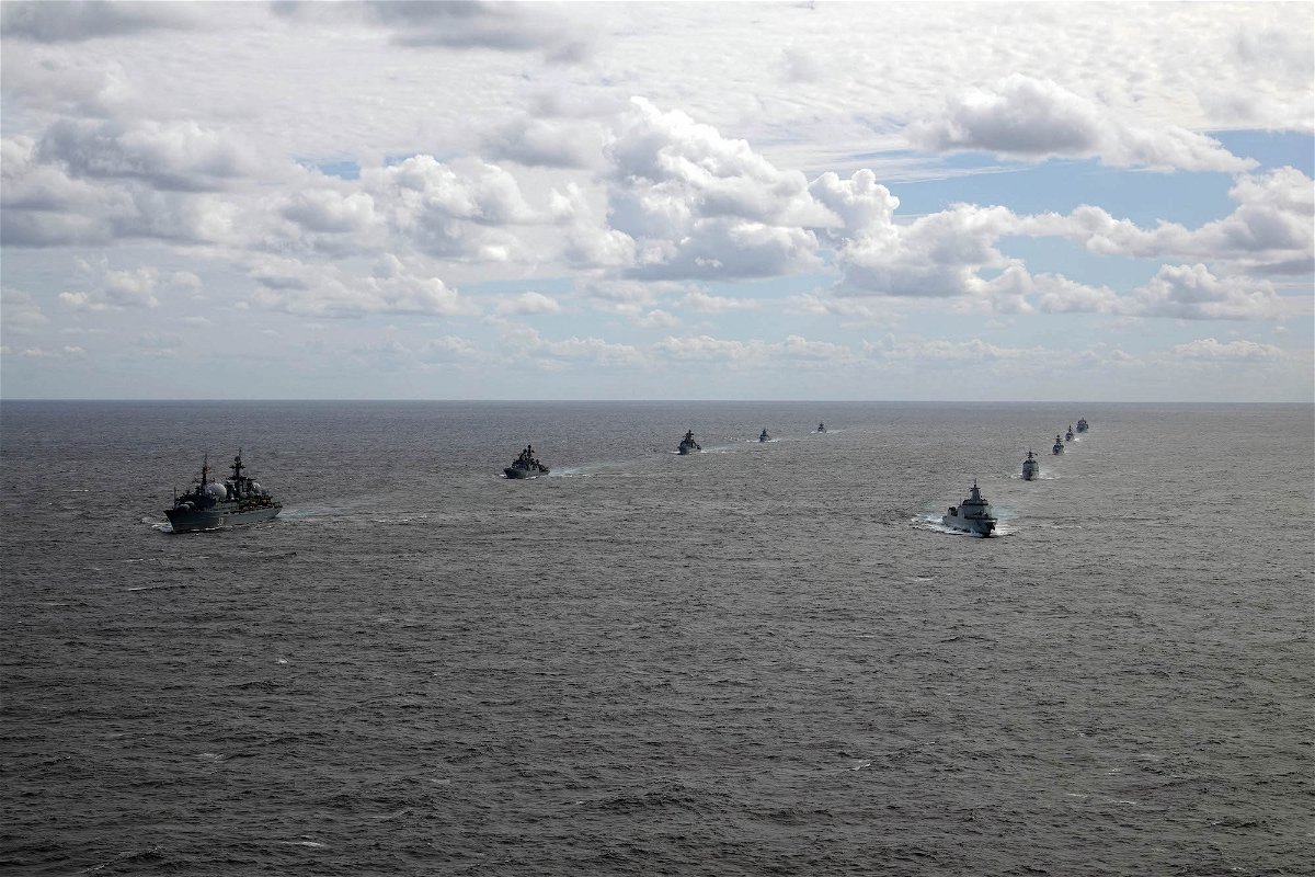 <i>Sun Zifa/China News Service/Getty Images/FILE</i><br/>Chinese and Russian naval fleets conduct joint drills in October 2021 in the eastern waters of the East China Sea. China and Russia will begin a weeklong joint live-fire naval exercise in the East China Sea on December 21.