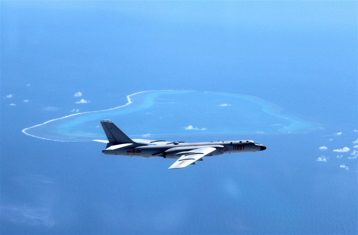 <i>Liu Rui/Xinhua/Getty Images/FILE</i><br/>Taiwan reports a record 18 nuclear-capable H-6 bomber aircraft into Taiwan's air defense zone. Pictured is a Chinese H-6K bomber patrolling above the South China Sea in July 2016.