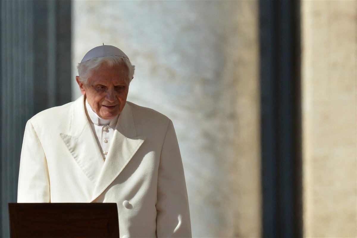 <i>Gabriel Bouys/AFP/Getty Images</i><br/>Pope Benedict XVI walks to the altar as he arrives on St Peter's square for his last weekly audience on February 27