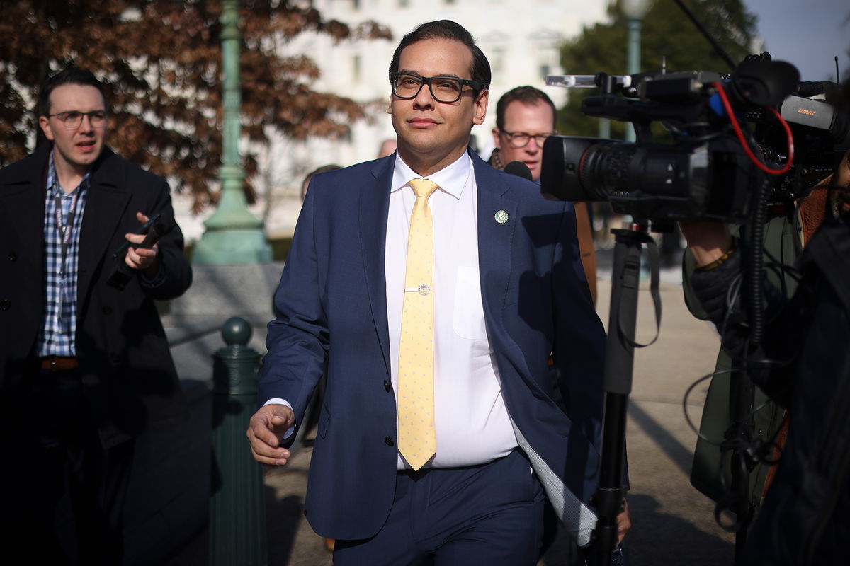 <i>Win McNamee/Getty Images</i><br/>Rep. George Santos leaves the US Capitol on January 12