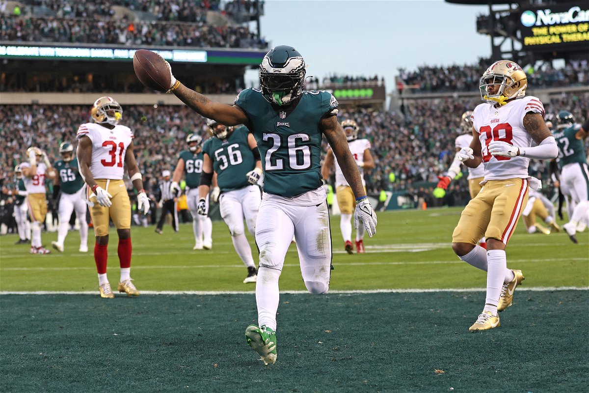 <i>Bill Streicher/USA TODAY Sports/Reuters</i><br/>Miles Sanders scores a touchdown against the San Francisco 49ers during the NFC Championship game at Lincoln Financial Field.