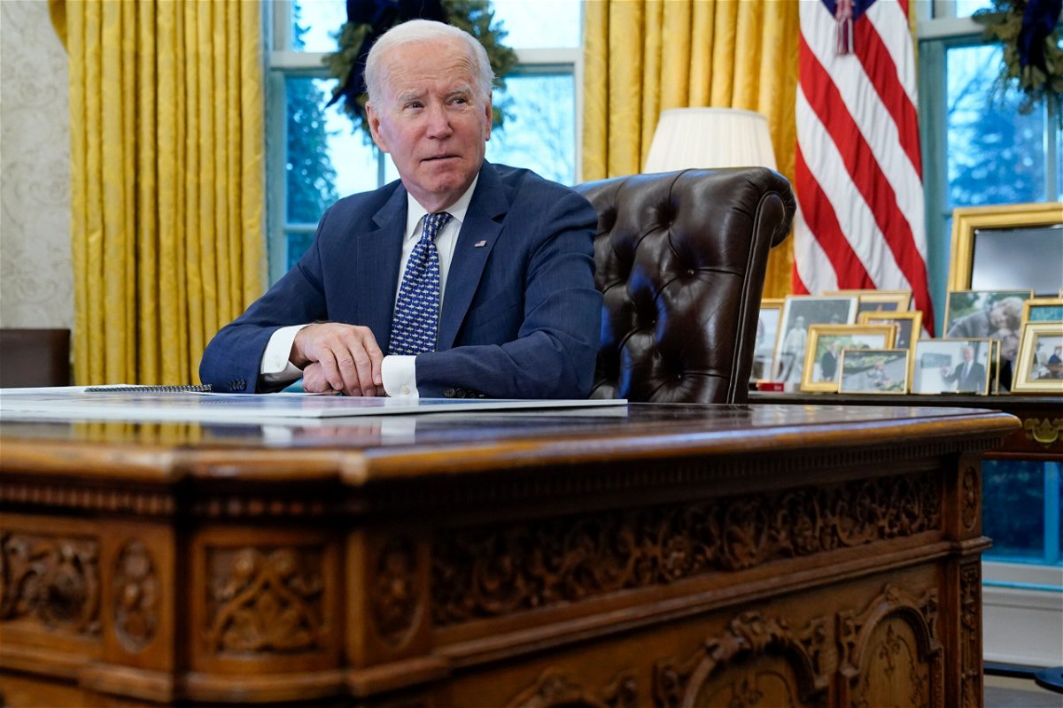 <i>Patrick Semansky/AP</i><br/>President Joe Biden participates in a briefing in the Oval Office of the White House